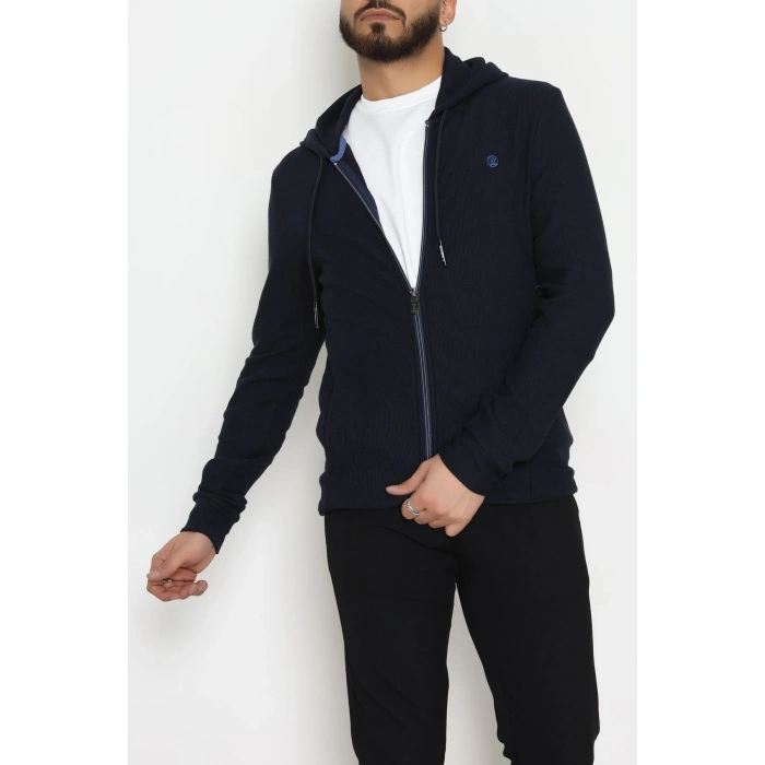 Fermuarlı Yan Kup Kapşonlu Erkek Sweat Lacivert - 25972.2125.