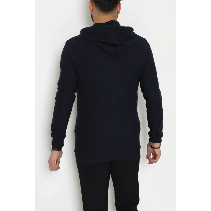 Fermuarlı Yan Kup Kapşonlu Erkek Sweat Lacivert - 25972.2125.