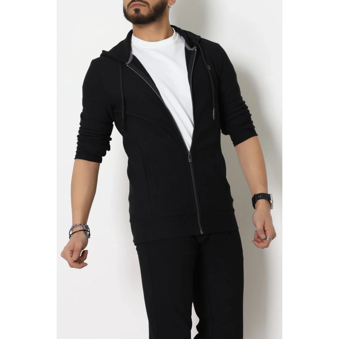 Fermuarlı Yan Kup Kapşonlu Erkek Sweat Siyah - 25972.2125.