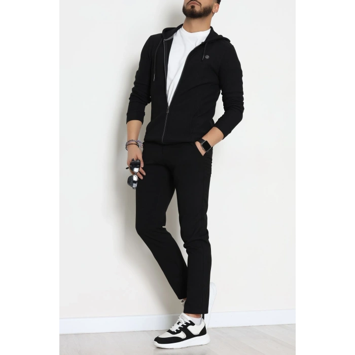 Fermuarlı Yan Kup Kapşonlu Erkek Sweat Siyah - 25972.2125.