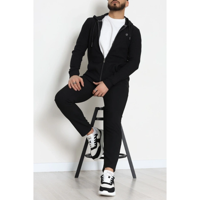 Fermuarlı Yan Kup Kapşonlu Erkek Sweat Siyah - 25972.2125.
