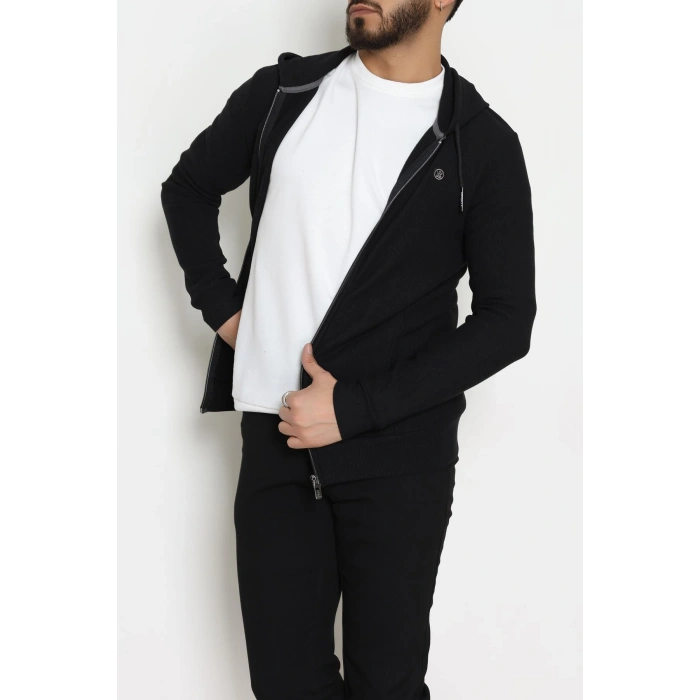 Fermuarlı Yan Kup Kapşonlu Erkek Sweat Siyah - 25972.2125.