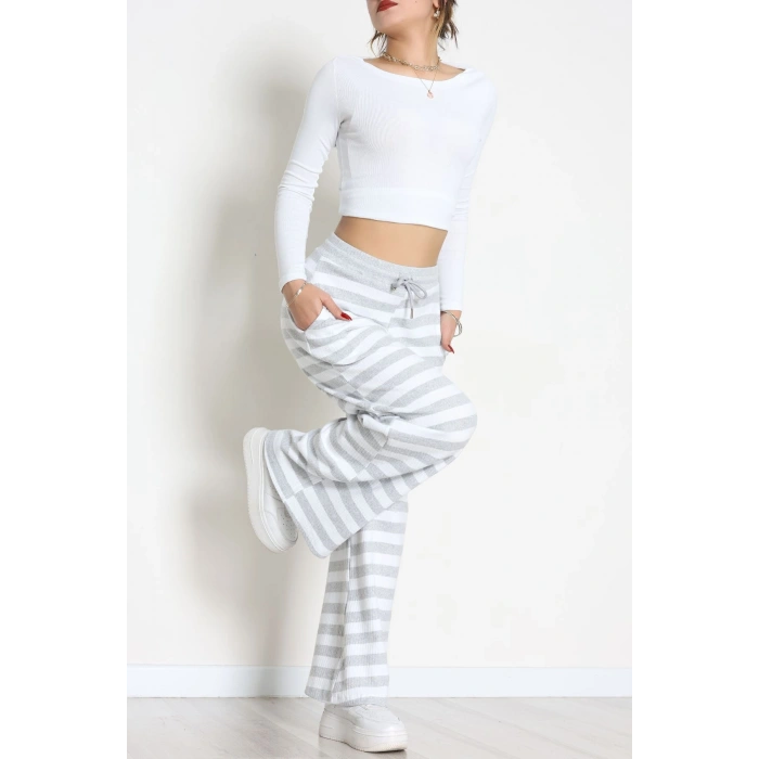 Fitilli İnterlok Pantolon Gribeyaz - 52190.1567.