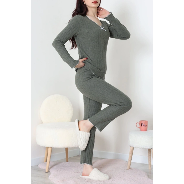 Fitilli İnterlok Pijama Takımı Koyuhaki - 70796.1048.