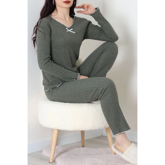 Fitilli İnterlok Pijama Takımı Koyuhaki - 70796.1048.