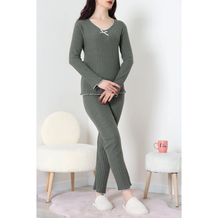 Fitilli İnterlok Pijama Takımı Koyuhaki - 70796.1048.