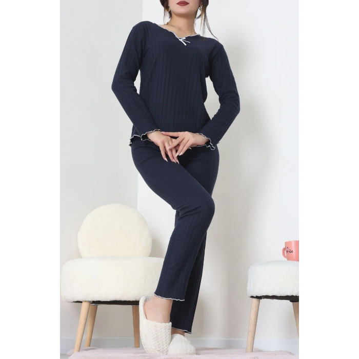 Fitilli İnterlok Pijama Takımı Lacivert - 70796.1048.