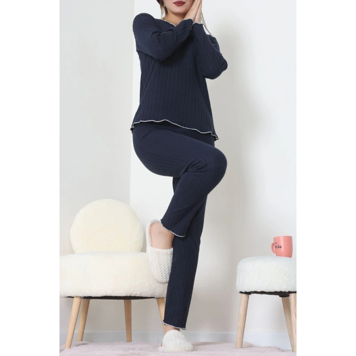 Fitilli İnterlok Pijama Takımı Lacivert - 70796.1048.
