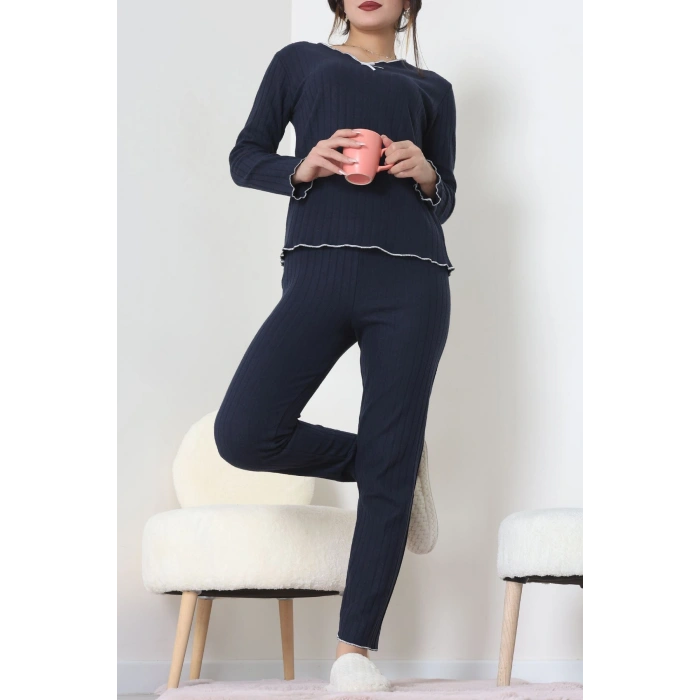 Fitilli İnterlok Pijama Takımı Lacivert - 70796.1048.