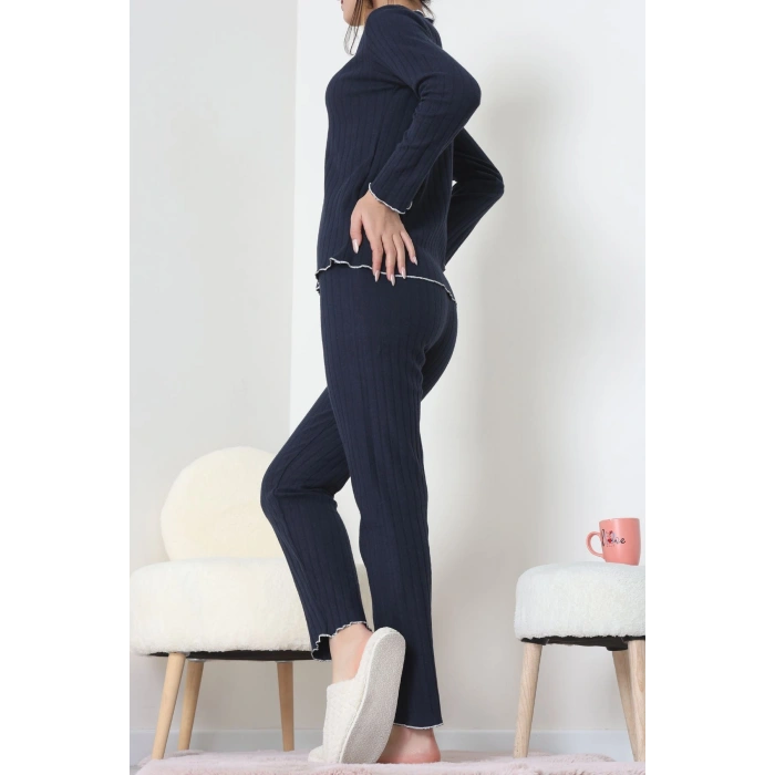 Fitilli İnterlok Pijama Takımı Lacivert - 70796.1048.