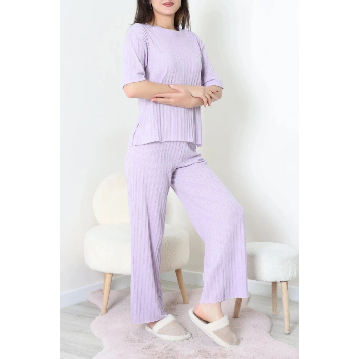 Fitilli Kumaş Pijama Takımı Lila - 52302.1567.