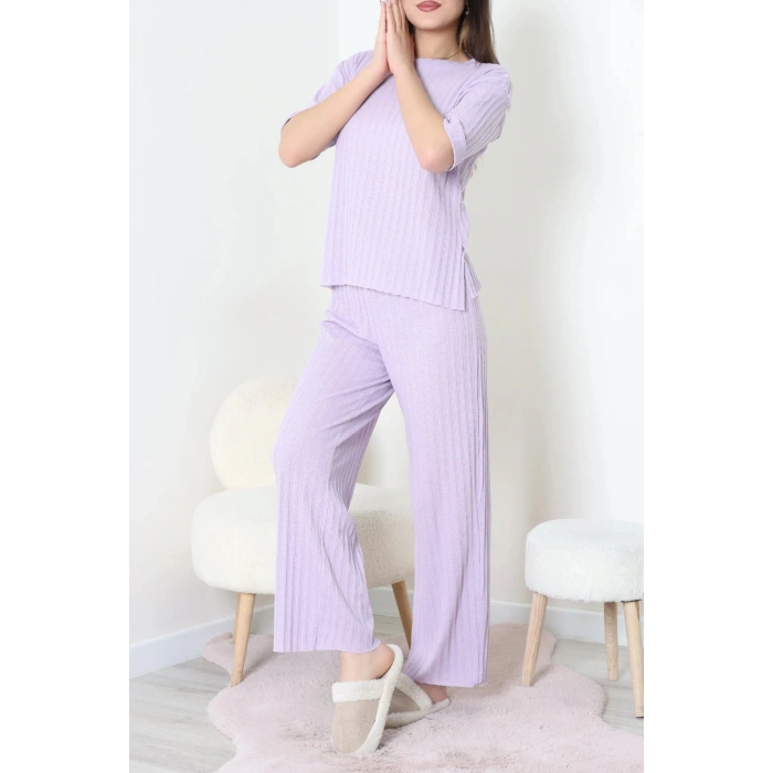 Fitilli Kumaş Pijama Takımı Lila - 52302.1567.