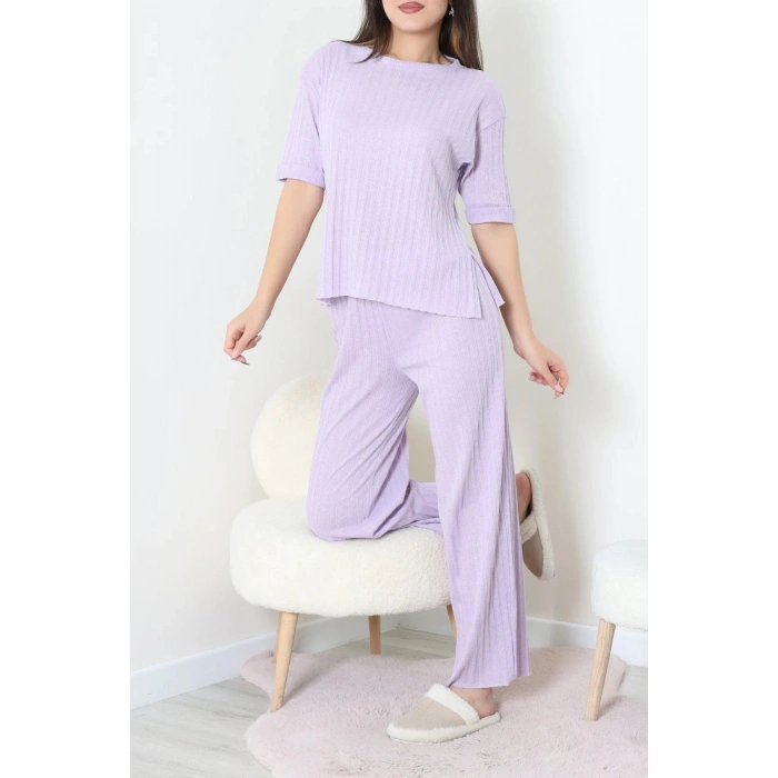 Fitilli Kumaş Pijama Takımı Lila - 52302.1567.