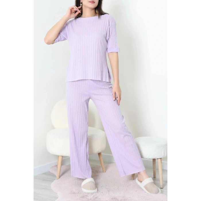 Fitilli Kumaş Pijama Takımı Lila - 52302.1567.