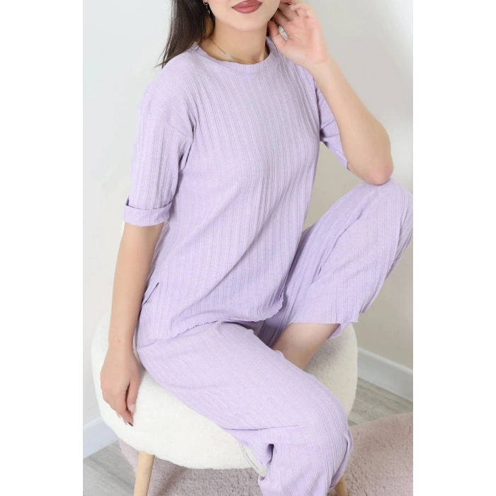 Fitilli Kumaş Pijama Takımı Lila - 52302.1567.