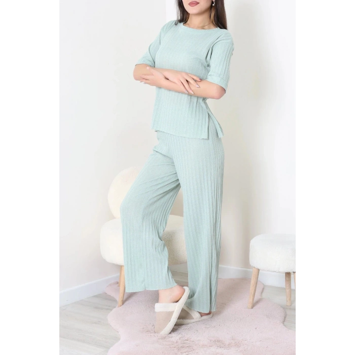 Fitilli Kumaş Pijama Takımı Mint - 52302.1567.