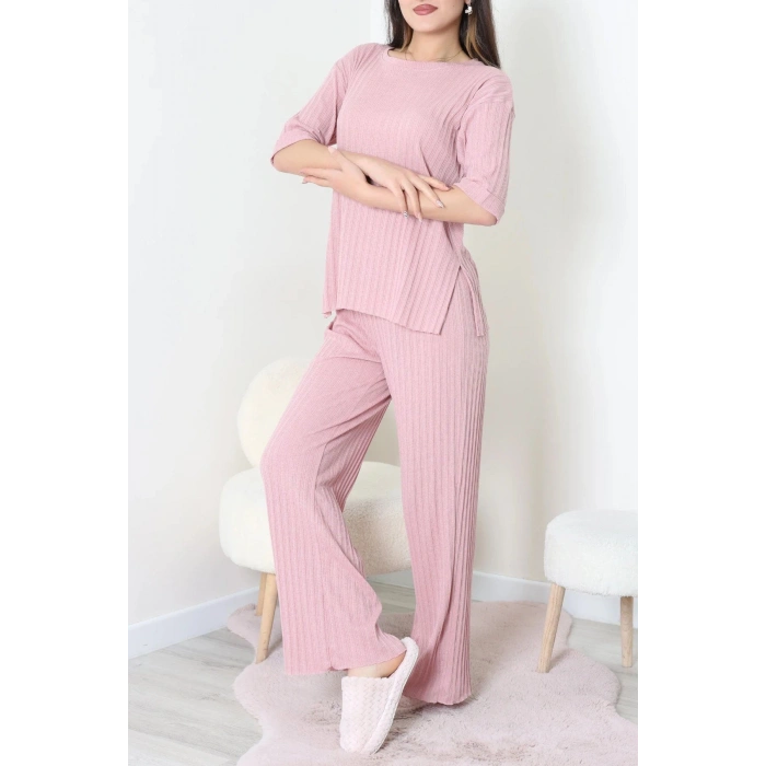 Fitilli Kumaş Pijama Takımı Pembe - 52302.1567.