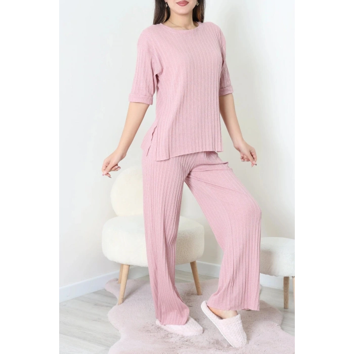Fitilli Kumaş Pijama Takımı Pembe - 52302.1567.