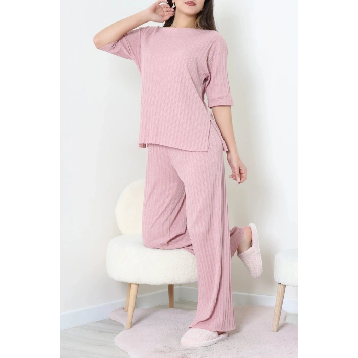 Fitilli Kumaş Pijama Takımı Pembe - 52302.1567.
