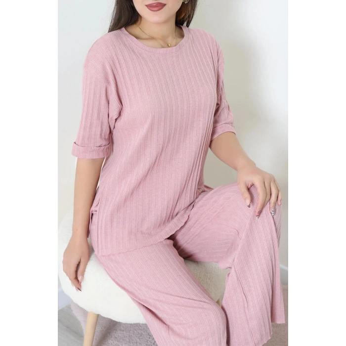 Fitilli Kumaş Pijama Takımı Pembe - 52302.1567.