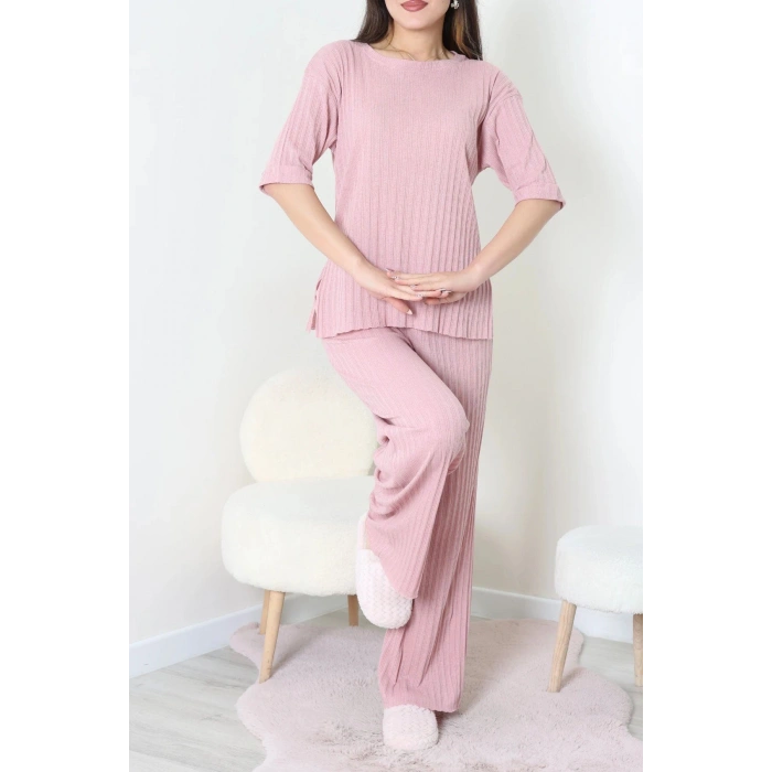 Fitilli Kumaş Pijama Takımı Pembe - 52302.1567.
