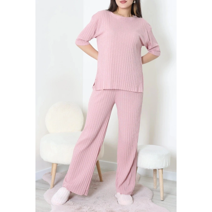 Fitilli Kumaş Pijama Takımı Pembe - 52302.1567.