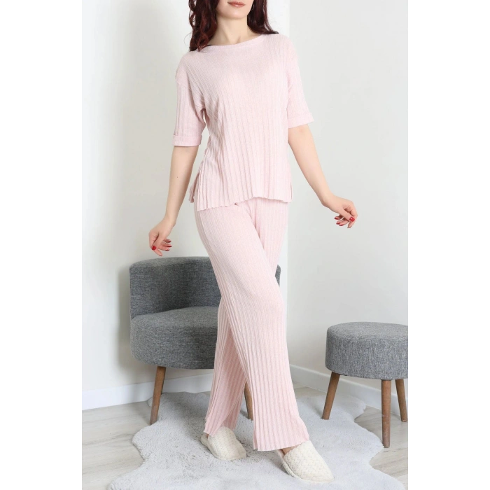 Fitilli Kumaş Pijama Takımı Pudra - 52302.1567.