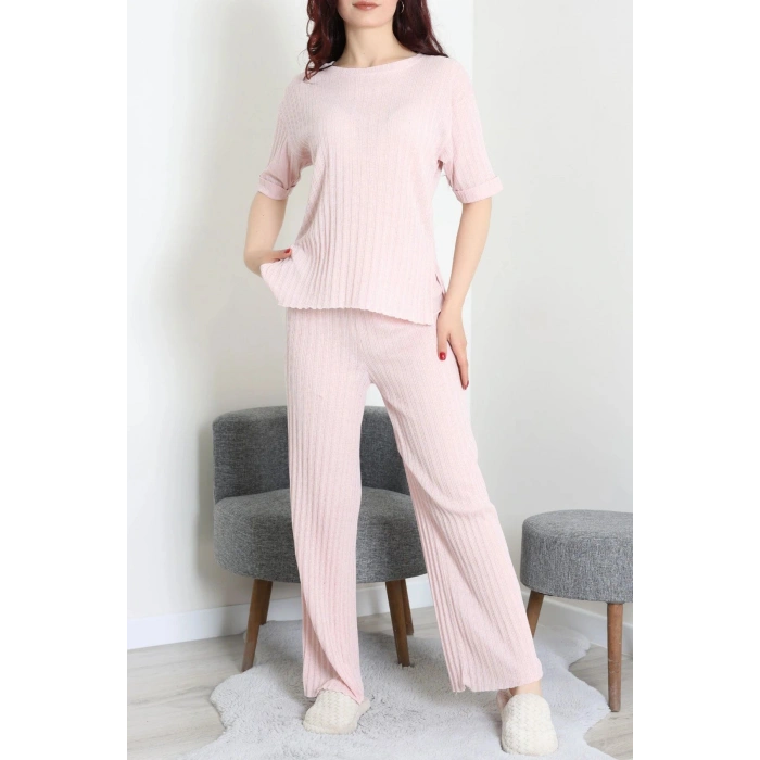 Fitilli Kumaş Pijama Takımı Pudra - 52302.1567.