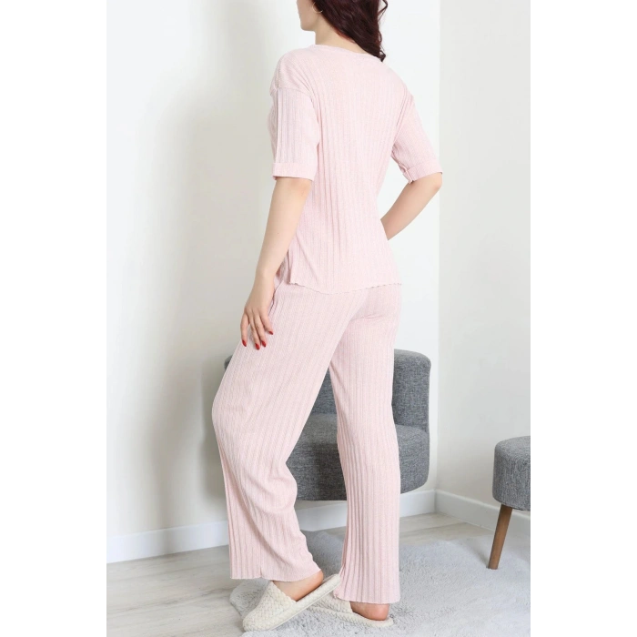 Fitilli Kumaş Pijama Takımı Pudra - 52302.1567.