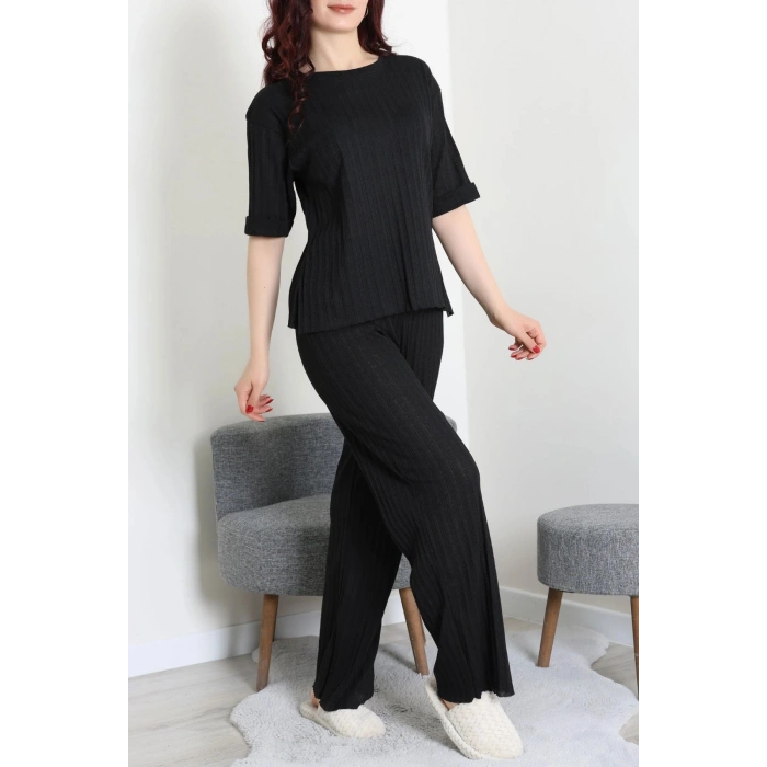 Fitilli Kumaş Pijama Takımı Siyah - 52302.1567.