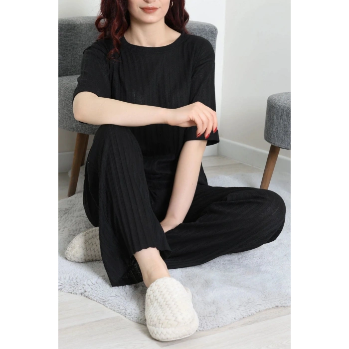 Fitilli Kumaş Pijama Takımı Siyah - 52302.1567.