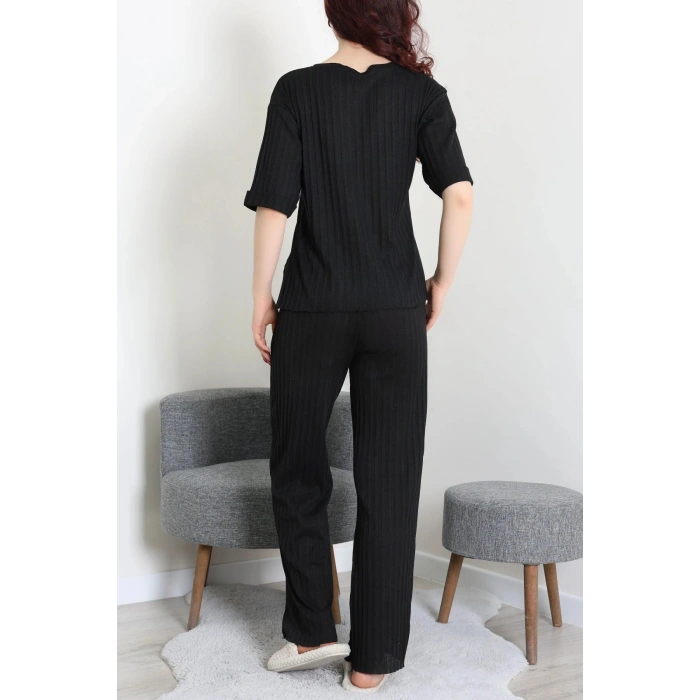 Fitilli Kumaş Pijama Takımı Siyah - 52302.1567.