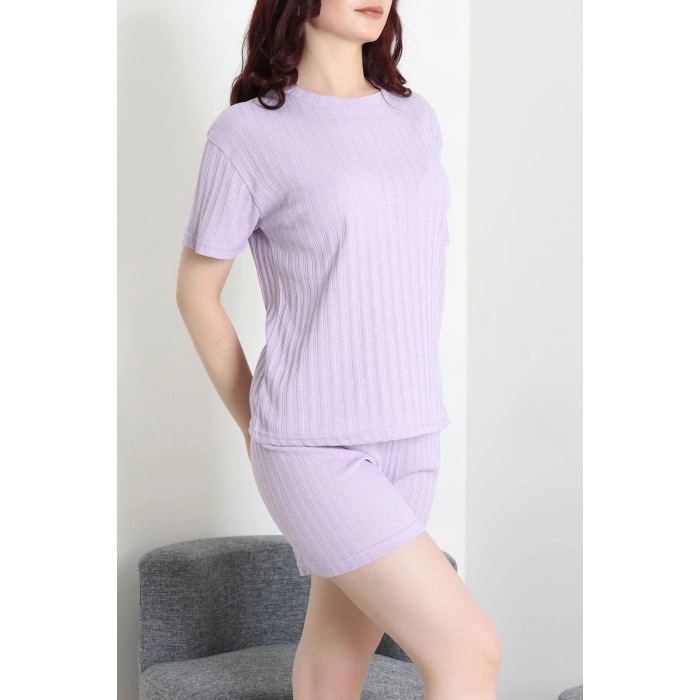 Fitilli Kumaş Şortlu Pijama Takımı Lila - 52301.1567.