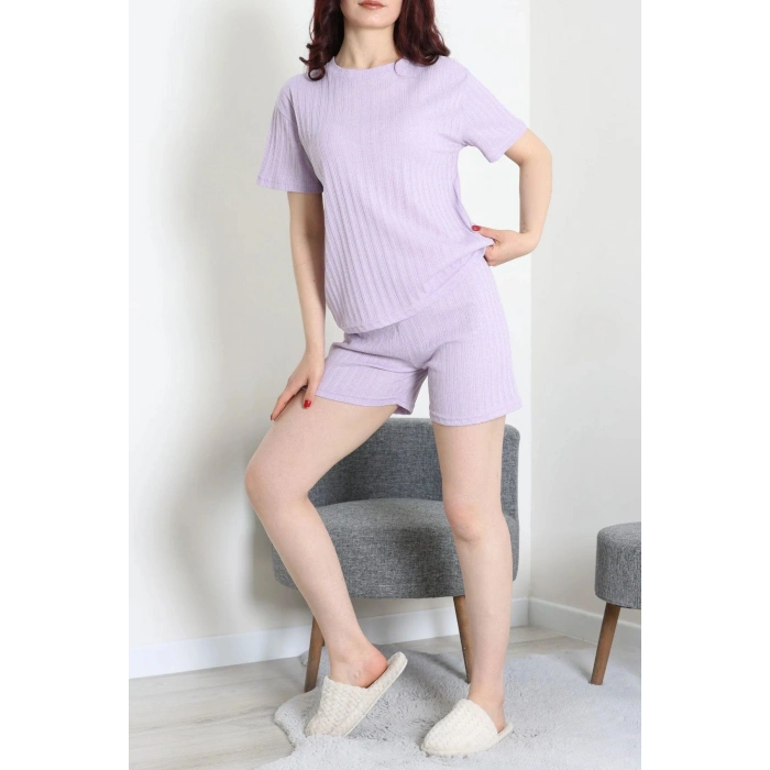Fitilli Kumaş Şortlu Pijama Takımı Lila - 52301.1567.