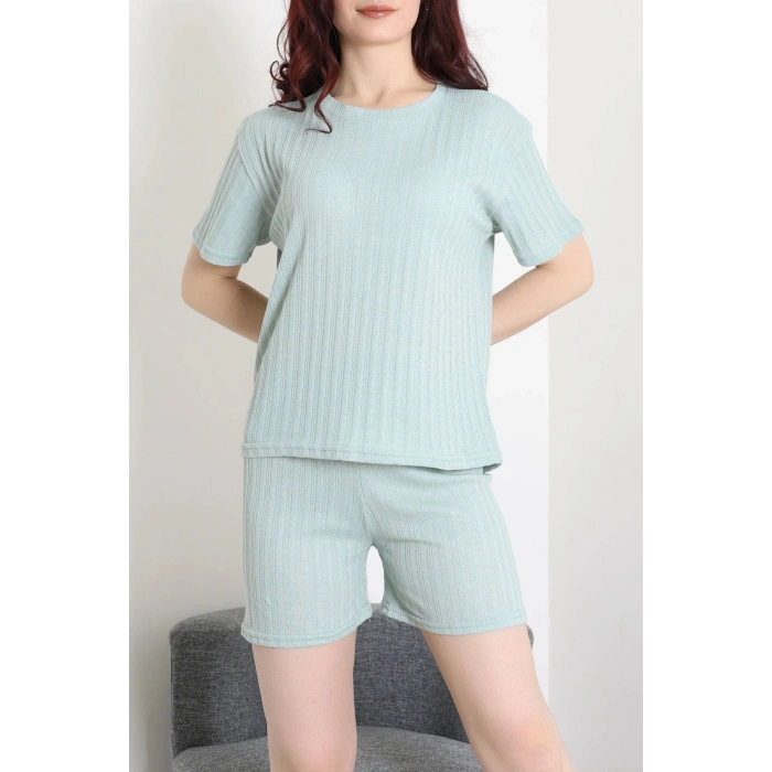 Fitilli Kumaş Şortlu Pijama Takımı Mint - 52301.1567.