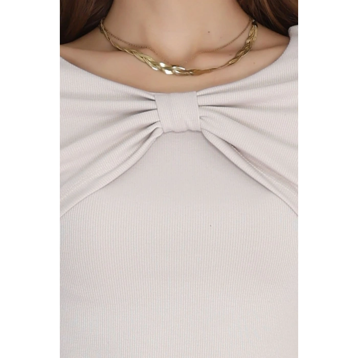 Fitilli Modal Kumaş Fiyonk Detay Bluz Bej - 70871.1918.