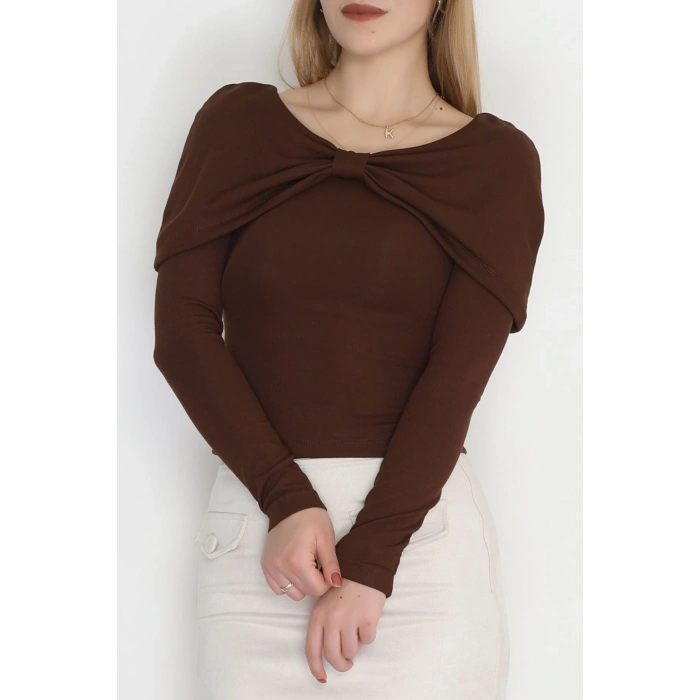 Fitilli Modal Kumaş Fiyonk Detay Bluz Kahve - 70871.1918.