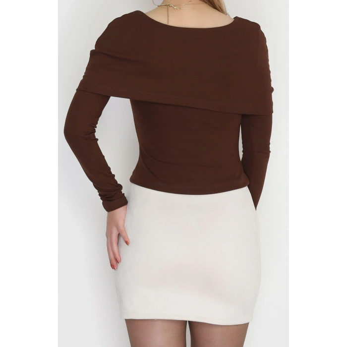 Fitilli Modal Kumaş Fiyonk Detay Bluz Kahve - 70871.1918.