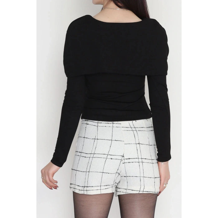 Fitilli Modal Kumaş Fiyonk Detay Bluz Siyah - 70871.1918.