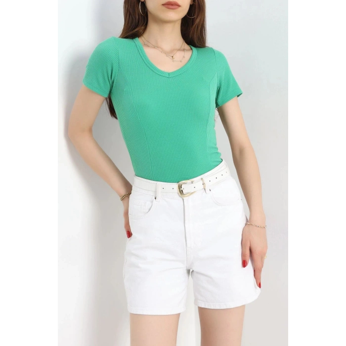 Fitilli V Yaka Body Yeşil - 70536.1388.