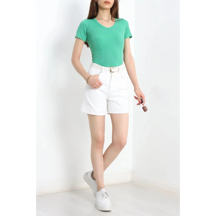 Fitilli V Yaka Body Yeşil - 70536.1388.