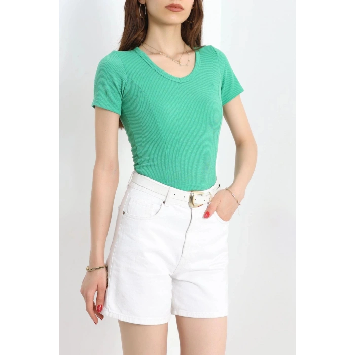 Fitilli V Yaka Body Yeşil - 70536.1388.