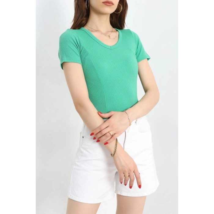 Fitilli V Yaka Body Yeşil - 70536.1388.