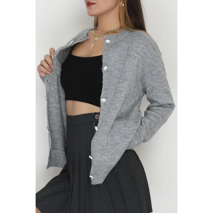 Fiyonk Detay Triko Hırka Gri - 2396.1247.