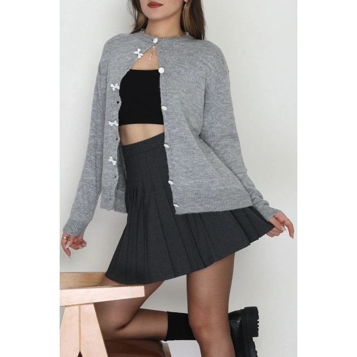 Fiyonk Detay Triko Hırka Gri - 2396.1247.