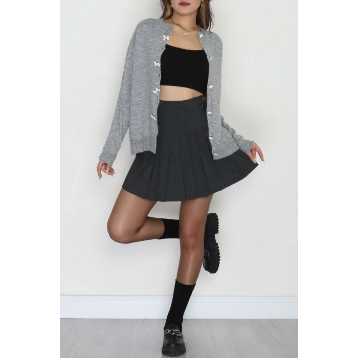 Fiyonk Detay Triko Hırka Gri - 2396.1247.