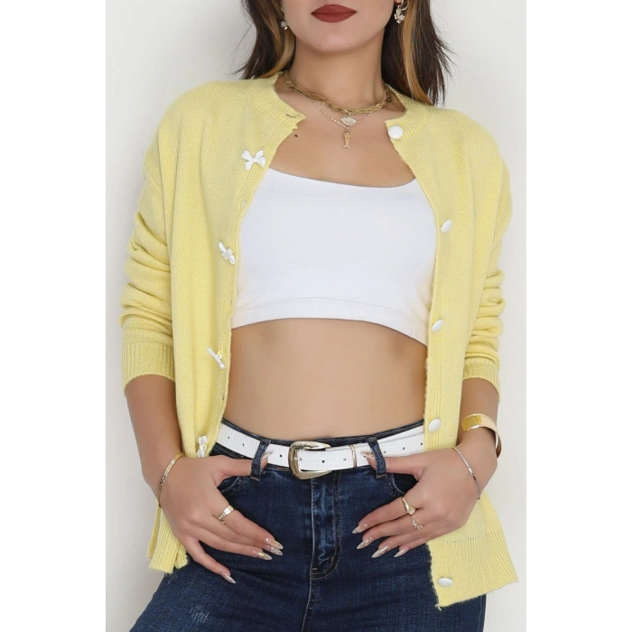 Fiyonk Detay Triko Hırka Sarı - 2396.1247.