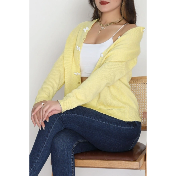 Fiyonk Detay Triko Hırka Sarı - 2396.1247.