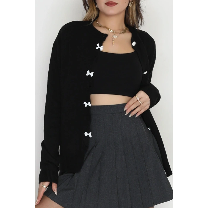 Fiyonk Detay Triko Hırka Siyah - 2396.1247.