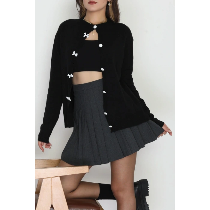 Fiyonk Detay Triko Hırka Siyah - 2396.1247.